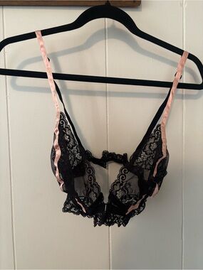 Victoria's Secret Black Lace Bralette with Pale Pink Satin Straps